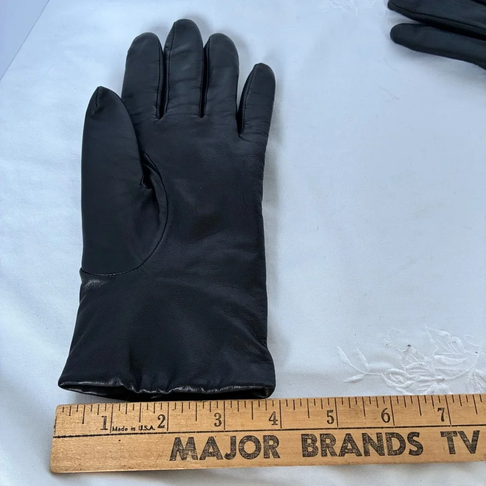 Leather Gloves Women L Black Genuine Leather Classic Winter Classic Formal Chic